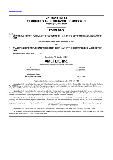 Thumbnail Ametek 10-Q Quarterly Report FY2014 