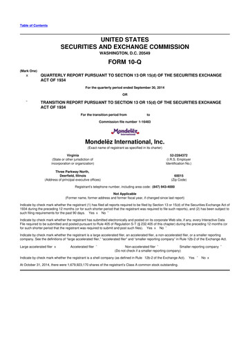 Thumbnail Mondelez International 10-Q Quarterly Report FY2014 