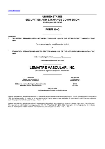 Miniature LeMaitre Vascular 10-Q Rapport trimestriel 2014 