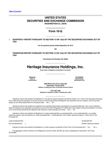 Thumbnail Heritage Insurance 10-Q Quarterly Report FY2014 
