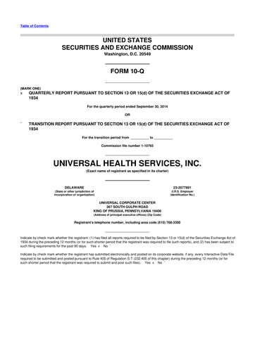 Thumbnail Universal Health Services
 10-Q Quarterly Report FY2014 