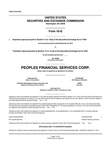 Thumbnail Peoples Financial Services 10-Q Quarterly Report FY2014 