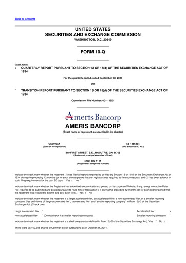 Miniature Ameris Bancorp
 10-Q Rapport trimestriel 2014 