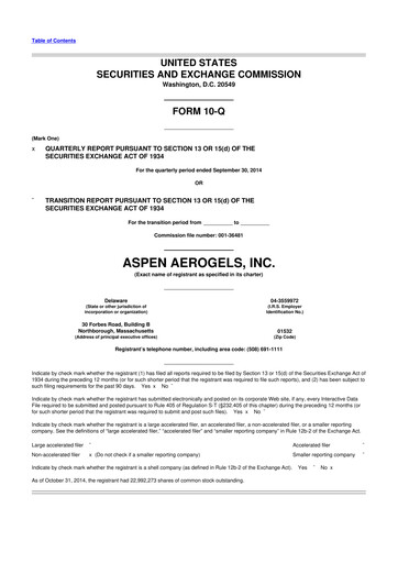 Miniature Aspen Aerogels 10-Q Rapport trimestriel 2014 