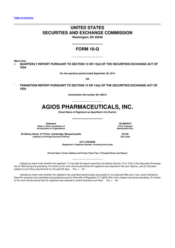 Miniature Agios Pharmaceuticals
 10-Q Rapport trimestriel 2014 