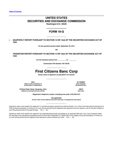 Thumbnail Civista Bancshares
 10-Q Quarterly Report FY2014 
