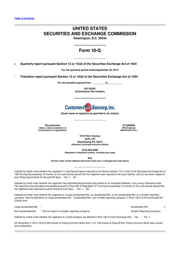 Thumbnail Customers Bancorp
 10-Q Quarterly Report FY2014 