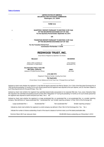 Thumbnail Redwood Trust 10-Q Quarterly Report FY2014 