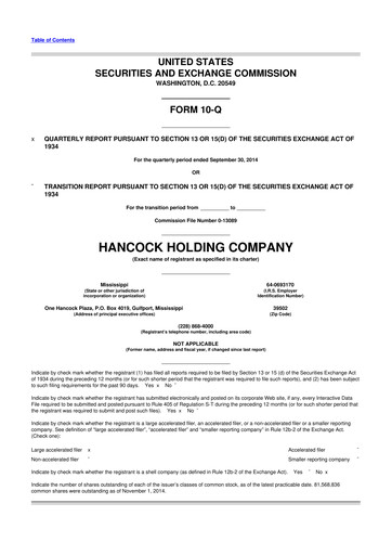 Thumbnail Hancock Whitney 10-Q Quarterly Report FY2014 