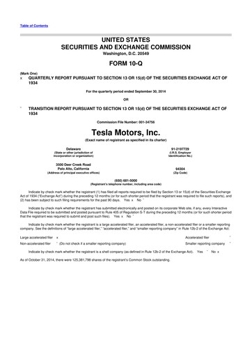 Thumbnail Tesla 10-Q Quarterly Report FY2014 