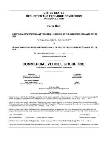 Miniature Commercial Vehicle Group (CVG) 10-Q Rapport trimestriel 2014 