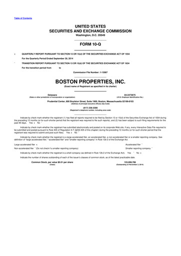 Thumbnail BXP, Inc.
 10-Q Quarterly Report FY2014 