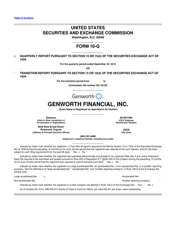 Thumbnail Genworth Financial
 10-Q Quarterly Report FY2014 