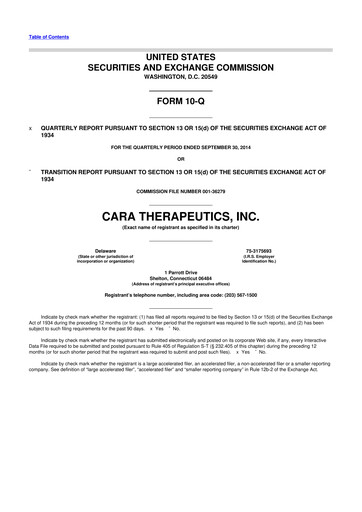 Thumbnail Cara Therapeutics
 10-Q Quarterly Report FY2014 