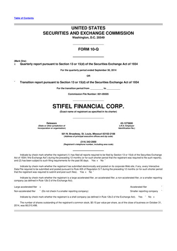 Thumbnail Stifel
 10-Q Quarterly Report FY2014 