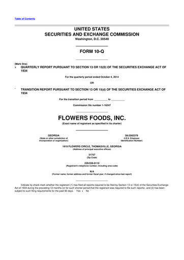 Thumbnail Flowers Foods
 10-Q Quarterly Report FY2014 