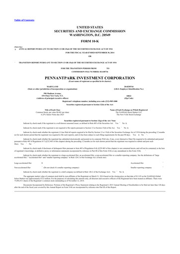 Thumbnail PennantPark Investment 10-K Annual Report 