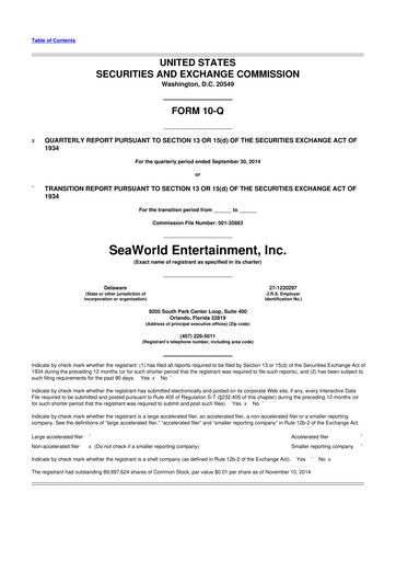 Thumbnail United Parks & Resorts 10-Q Quarterly Report FY2014 