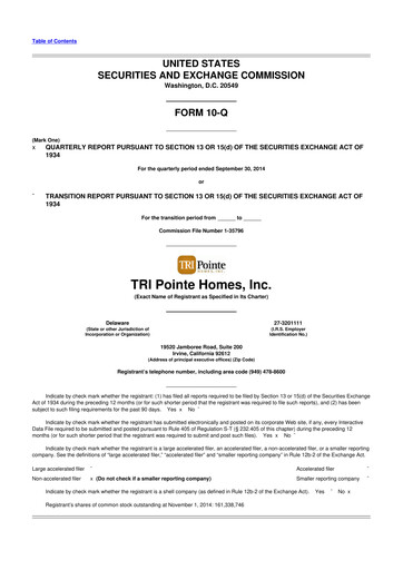 Thumbnail Tri Pointe Homes 10-Q Quarterly Report FY2014 