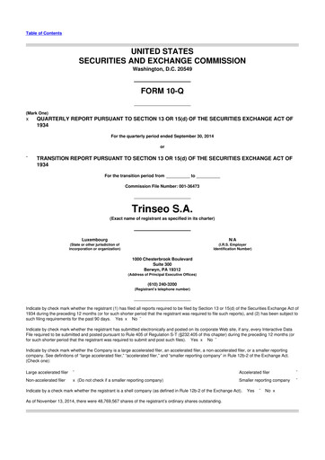 Thumbnail Trinseo 10-Q Quarterly Report FY2014 