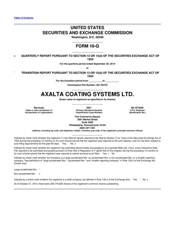 Thumbnail Axalta 10-Q Quarterly Report FY2014 