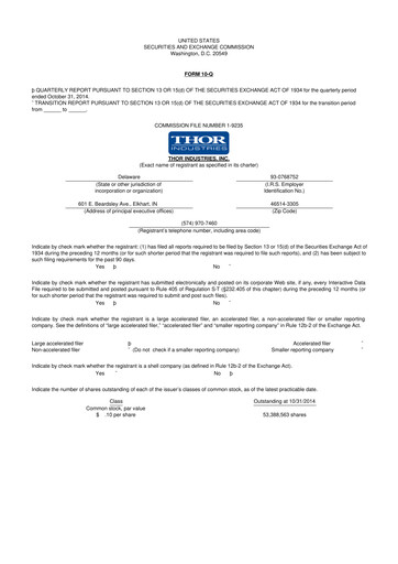 Thumbnail Thor Industries
 10-Q Quarterly Report FY2015 