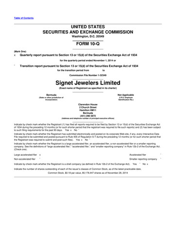 Thumbnail Signet Jewelers
 10-Q Quarterly Report FY 