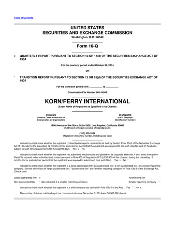 Miniature Korn Ferry
 10-Q Rapport trimestriel  