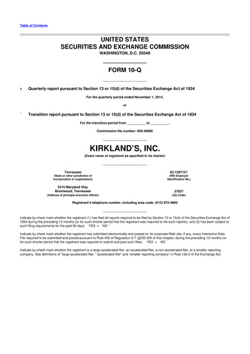 Thumbnail Kirkland's 10-Q Quarterly Report FY 