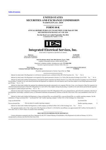 Thumbnail IES Holdings 10-K Annual Report 2014