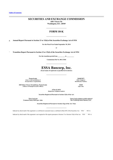 Thumbnail ESSA Bancorp 10-K Annual Report 2014