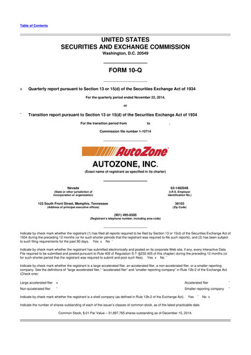 Thumbnail AutoZone 10-Q Quarterly Report FY2015 
