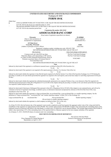 Thumbnail Associated Banc-Corp
 10-K Annual Report 2014