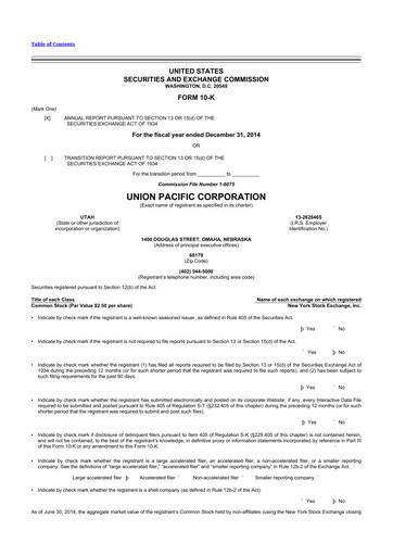 Thumbnail Union Pacific Corporation 10-K Annual Report 2014