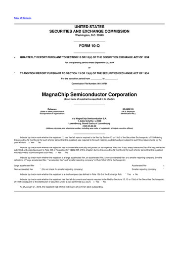 Miniature Magnachip Semiconductor 10-Q Rapport trimestriel 2014 