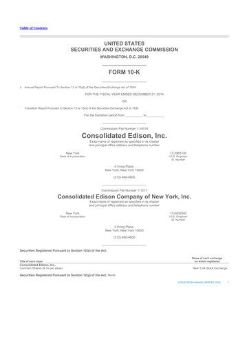 Thumbnail Consolidated Edison 10-K Annual Report 2014