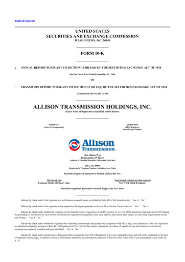 Thumbnail Allison Transmission
 10-K Annual Report 2014