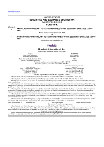 Thumbnail Mondelez International 10-K Annual Report 2014