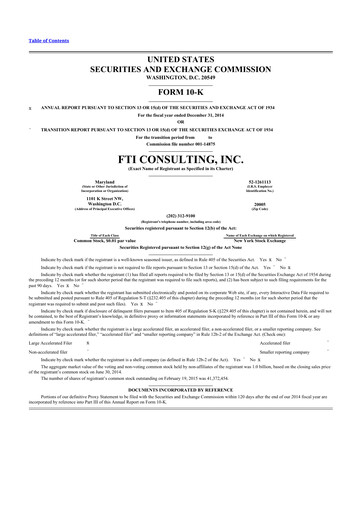 Thumbnail FTI Consulting 10-K Annual Report 2014