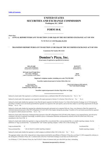 Thumbnail Domino's Pizza 10-K Annual Report 2014