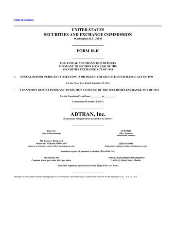 Thumbnail ADTRAN 10-K Annual Report 2014