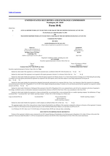 Thumbnail Agios Pharmaceuticals
 10-K Annual Report 2014