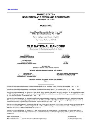 Miniature Old National Bank
 10-K Rapport annuel 2014