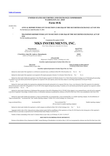 Miniature MKS Instruments 10-K Rapport annuel 2014