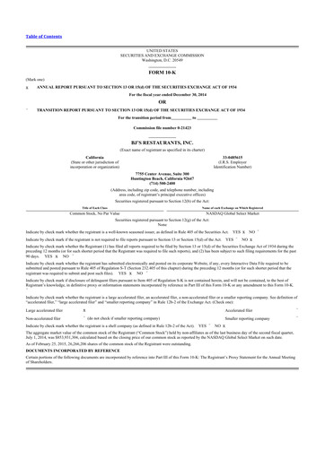 Thumbnail BJ's Restaurants
 10-K Annual Report 2014