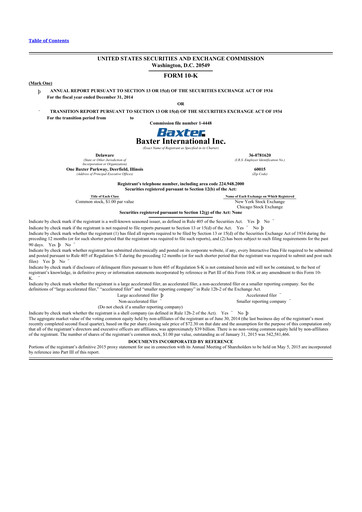 Thumbnail Baxter 10-K Annual Report 2014