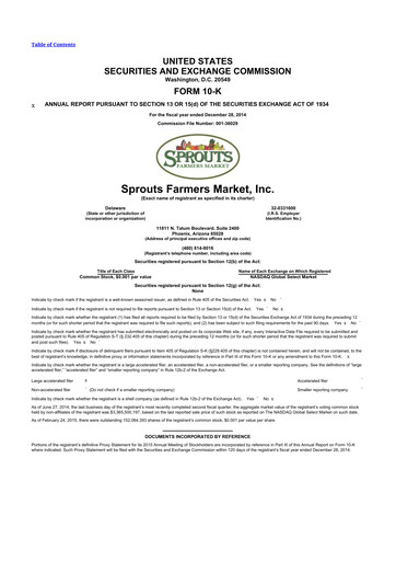 Thumbnail Sprouts Farmers Market 10-K Annual Report 2014