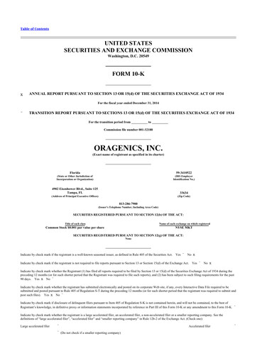 Vorschaubild Oragenics 10-K Jahresbericht 2014