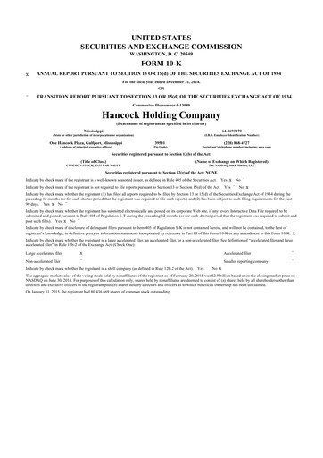 Thumbnail Hancock Whitney 10-K Annual Report 2014