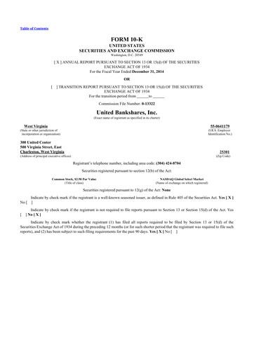 Thumbnail United Bankshares 10-K Annual Report 2014